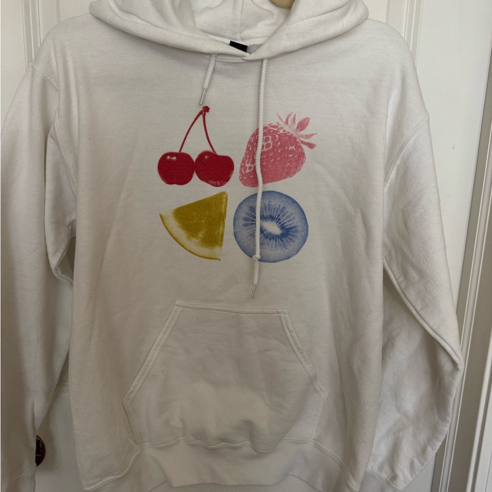 White Hoodie with Colorful Fruit Design